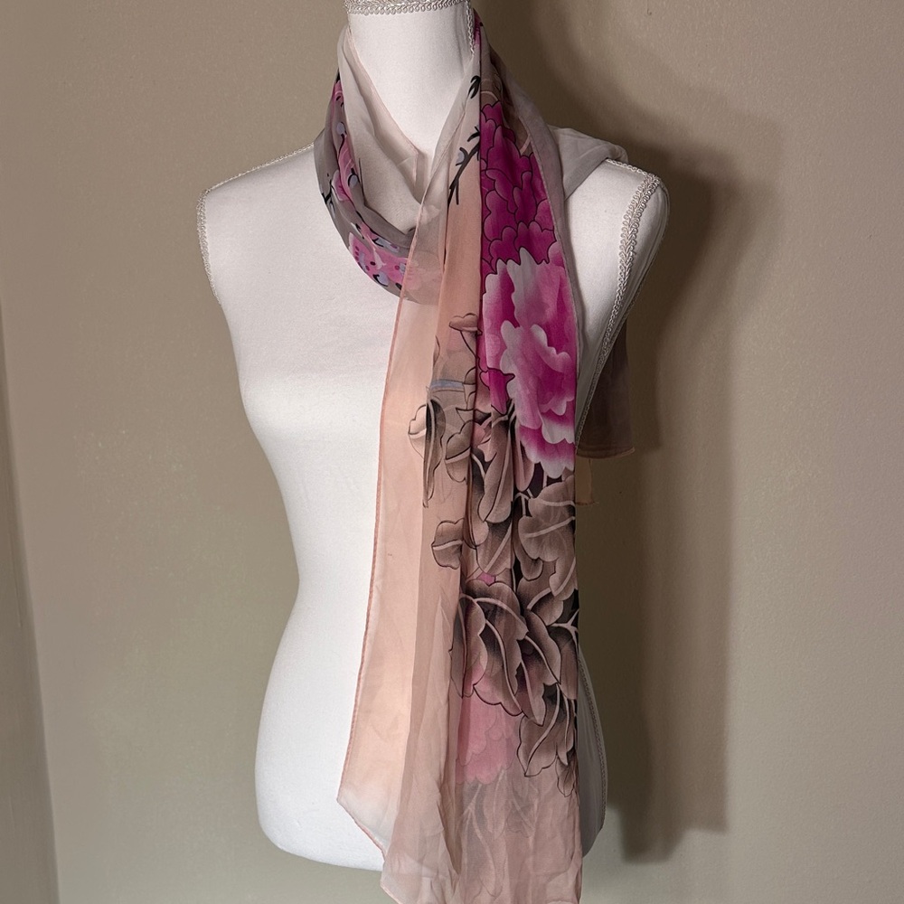 Chic Floral Pink and Brown Scarf